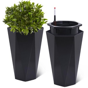 Tall Planters Set of 2, Large Flower Pot Outdoor and Indoor, with 2 Trays and a Water Level Monitor and Wheels for Patio, Porch, Living Room - 1 of 4