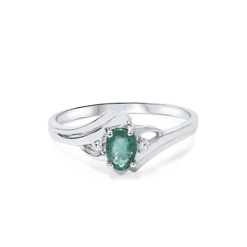 Pompeii3 1/2ct Genuine Oval Emerald & Diamond Ring 14K White Gold, 4 of 6