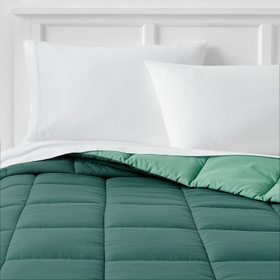 Photo 1 of 2pcs Twin/Twin Extra Long Reversible Microfiber Solid Comforter Dark Green/Green - Room  