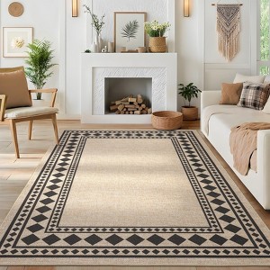 Modern Easy Jute Rug Machine Washable Geometric Bordered Indoor Outdoor Carpet - 1 of 4