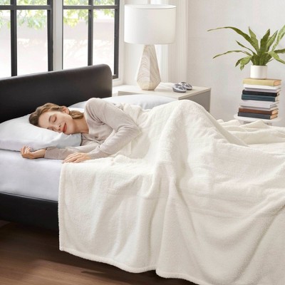 Ivory Twin Fleece Faux Fur Heated Blanket