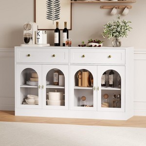 55 Inch Wide Sideboard Buffet Cabinet with 4 Acrylic Doors & 2 Drawers, Farmhouse Kitchen Storage Cabinet, Wooden Console Table for Home Office White - 1 of 4