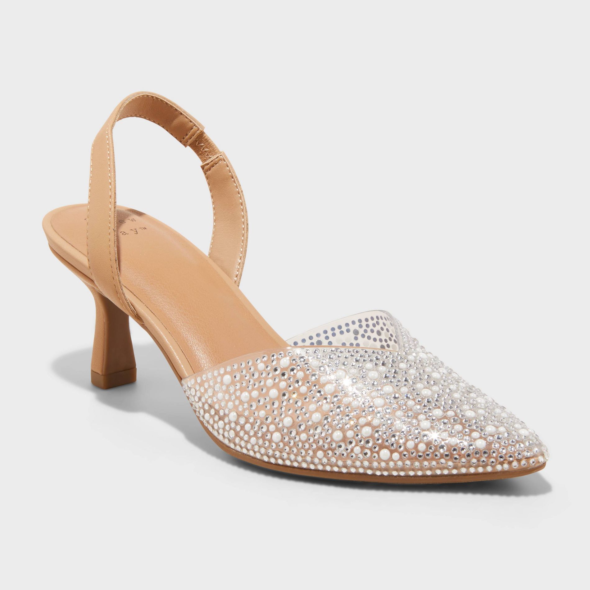 Women's Isabel Embellished Slingback Kitten Heels - A New Day™ Clear 6.5: Pointed Toe, Ankle Strap