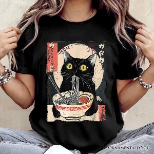 Kawaii Anime Cat Eating Ramen T-Shirt, Noodle Japanese Art Style Tee | OrnamentallyYou - 1 of 4