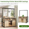 Farmhouse Kitchen Island with 4 Fixed Side Hooks and 5 Removable Top Hooks, Coffee Bar Table with Sliding Barn Doors for Dining Room, Natural - 4 of 4