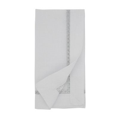 Silver Polyester Embroidered Cocktail Napkins Set of 4