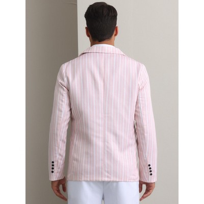 INSPIRE CHIC Men's One Button Slim Fit Contrasting Color Striped Blazers Pink Small — фото 3