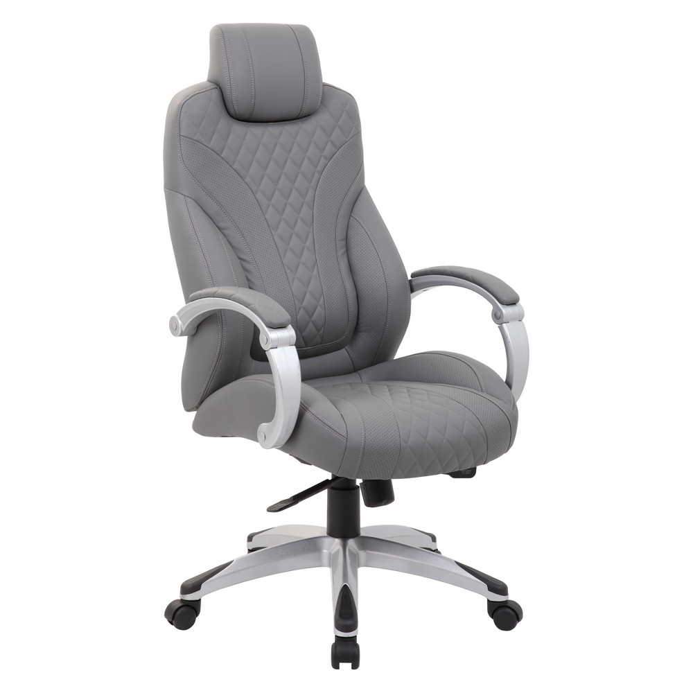 Boss Office Products Executive Hinged Armchair Gray: Caressoft Upholstery, Synchro Tilt, Nylon Base