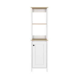 TiramisuBest Arctic Linen Cabinet with 4 Shelves and Single Door, Freestanding Bathroom Storage Cabinet, Light Oak Finish - 1 of 4