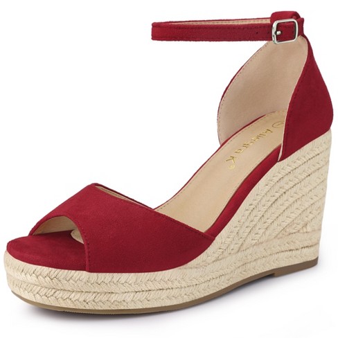 Allegra K Women's Espadrille Platform Ankle Strap Wedge Heel Sandals Red 7.5