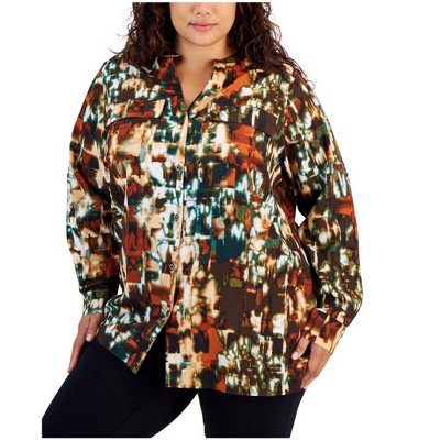 Calvin Klein Womens Mandarin Collar Button Up Shirt