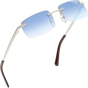 grinderPUNCH Small Slim 90's Popular Nineties Rectangular Sunglasses Clear Rimless Eyewear (Gold Frame - Brown) - 1 of 4
