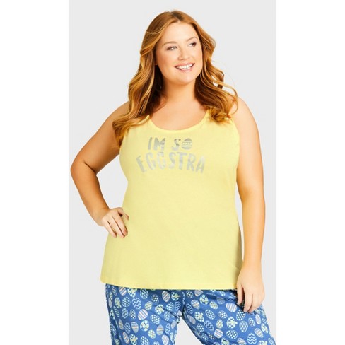 AVENUE | Women's Plus Size Eggstra Sleep Tank - yellow - 14W/16W