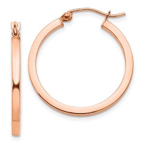 Black Bow Jewelry 2mm x 25mm Polished 14k Rose Gold Square Tube Round Hoop Earrings - 1 of 4