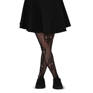 Skeleteen Teen's Skull Costume Tights - Black - 1 of 4