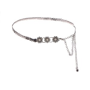 Anna-Kaci Women's Floral Waist Chain with Chevron Link Design and Crystal Accents - Silver - 1 of 4