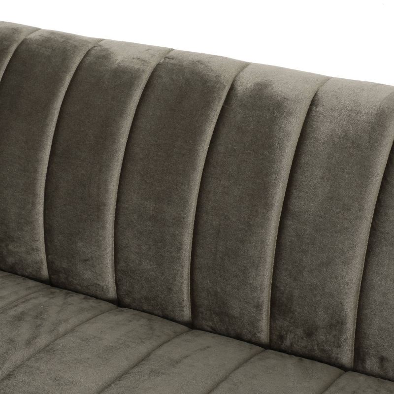 Weymouth Contemporary Channel Stitch Velvet Settee Gray - Christopher Knight Home, 4 of 7