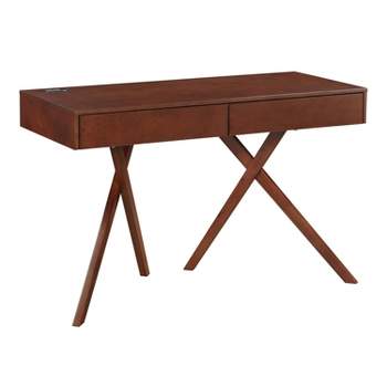 HOMES: Inside + Out 47" Thunderseek Mid Century 2 Drawer Desk with Usb and Power Outlets
