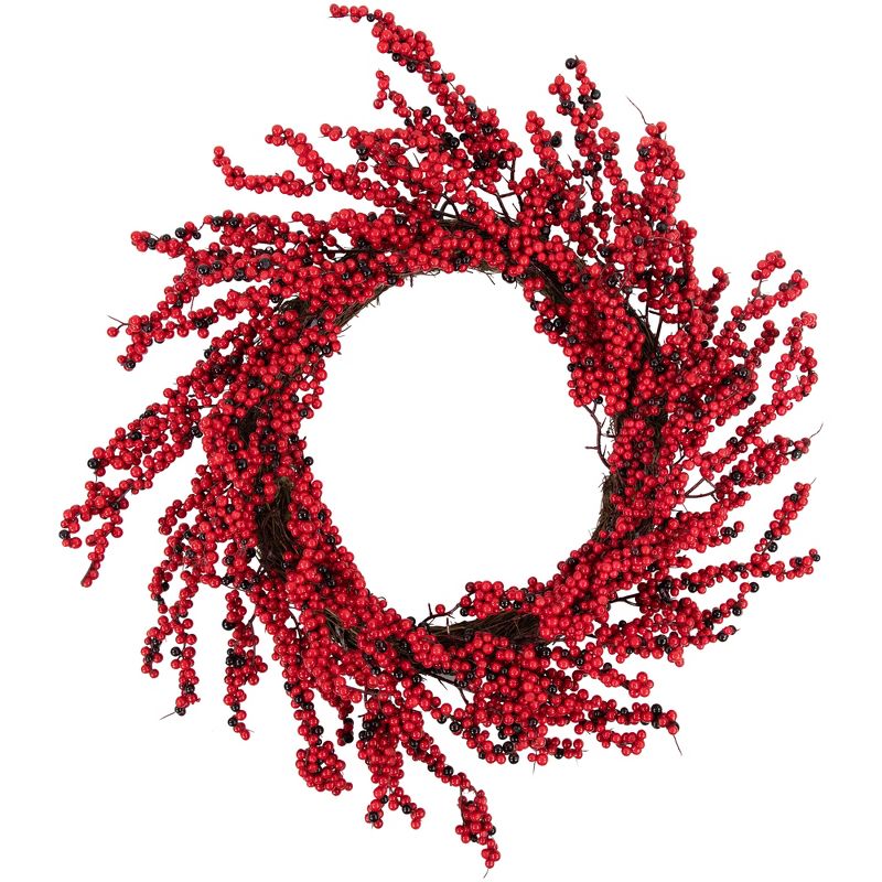 Northlight 22" Unlit Burgundy Red Artificial Berry Christmas Wreath, 1 of 6