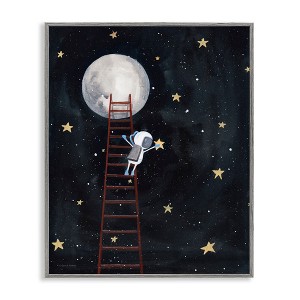 Stupell Industries Astronaut Hanging Stars Outer Space Ladder to Moon Framed Giclee Art, Gray, 11" x 14" - 1 of 4
