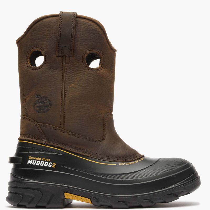 Georgia Boot Muddog Work Wellington, Dark Brown, Size 11(M)