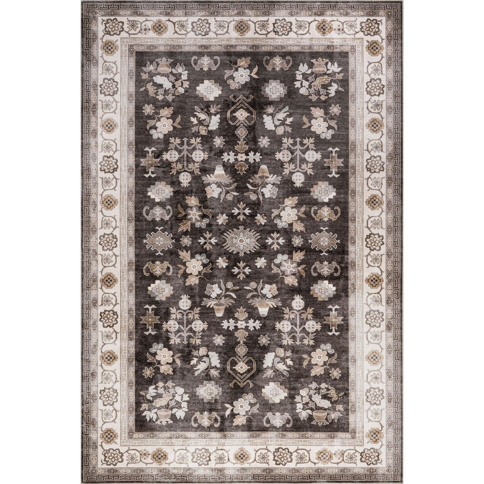 Nuloom Verity Spill Proof Treated Traditional Medallion Pet Friendly Premium Machine Washable Area Rug, 4' x 6', Brown