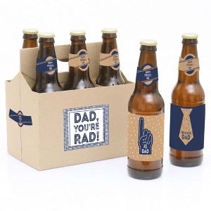 Big Dot of Happiness My Dad is Rad - Father's Day Decorations for Men - 6 Beer Bottle Label Stickers and 1 Carrier - 1 of 4
