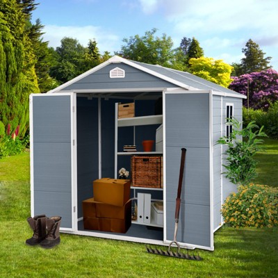 CAVINAS Durable Resin Outdoor Storage Shed with Gable Roof and Lockable Door with Window for Backyard, Lawn