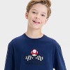 Boys' Super Mario Kart Embroidered Front and Back Graphic Oversized Short Sleeve T-Shirt - Navy Blue - 2 of 4