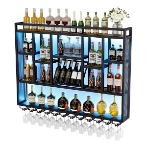 Bekrvio 4-Tier Wall Mounted Wine Rack with LED Lights, 59 inch Industrial Metal Floating Shelves for Kitchen, Bar, Dining Room & Wine Cellar - 1 of 4