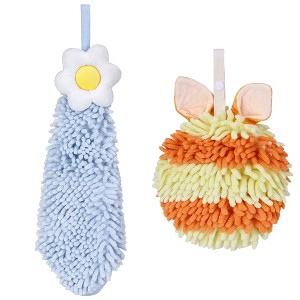 REGALWOVEN 2 Packs Soft Absorbent Flower and Rabbit Shape Decorative Chenille Hand Towel for Bathroom 6" x 15"/7" x 7" - 1 of 4