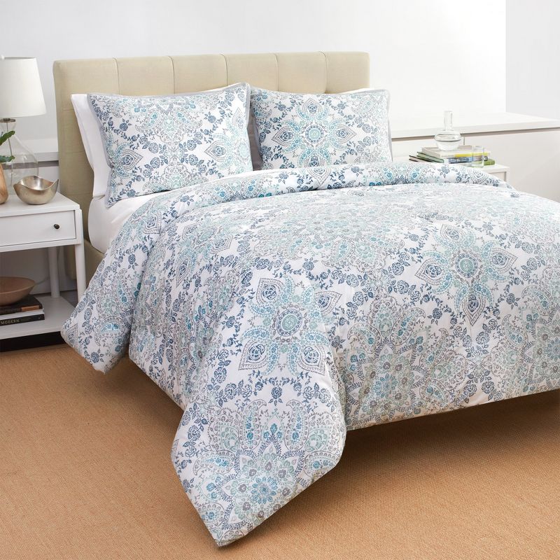 Ruhani Reversible Percale Cotton Comforter Set Blue/Aqua Blue - Heirlooms of India, 1 of 6