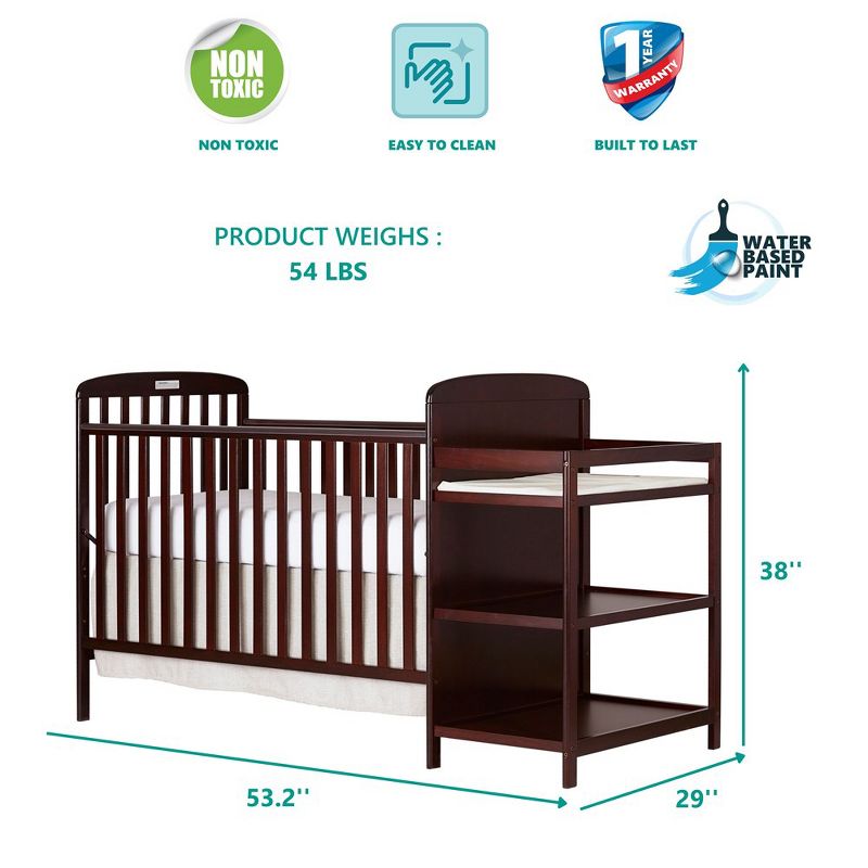 Dream On Me Anna 4 in 1 Full-Size Crib and Changing Table Combo, 4 of 10