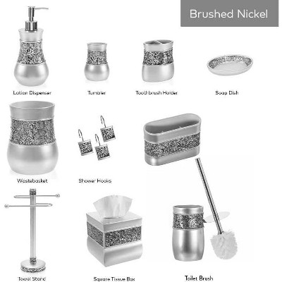 Silver Crackled Glass Mosaic 6-Piece Bathroom Accessories Set