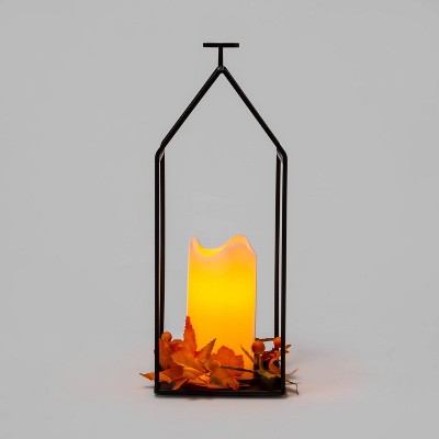 Harvest Medium Lantern Candle with Orange Leaves - Hyde & EEK! Boutique™