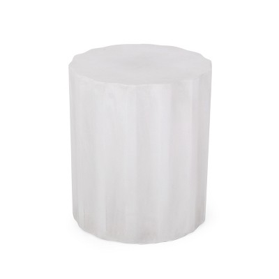 Vynxaria Patio End Tables - 15.5-Inch White Cylindrical Side Table with Wave Edge