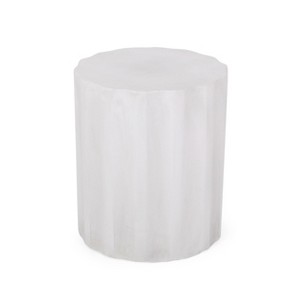 Vynxaria Patio End Tables - 15.5-Inch White Cylindrical Side Table with Wave Edge - 1 of 4