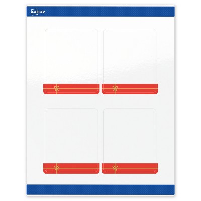Avery Labels, 4" x 3-1/3", Gold-Red Gift, Glossy, 40ct