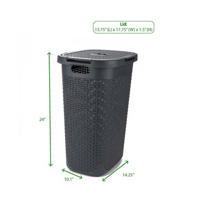 Gray Plastic Wicker Laundry Hamper with Lid and Wheels
