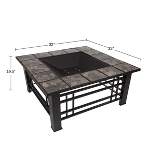 Nature Spring 32" Square Metal Patio Fire Pit Table with Accessories - Marble Tile, Black