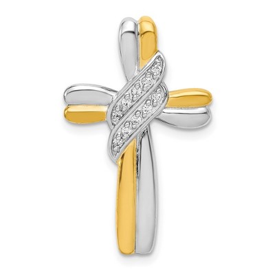 Black Bow Jewelry 14k Yellow Gold & White Rhodium Diamond Cross Slide Pendant, 17 x 27mm