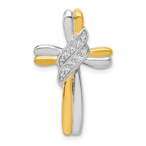 Black Bow Jewelry 14k Yellow Gold & White Rhodium Diamond Cross Slide Pendant, 17 x 27mm - 1 of 4