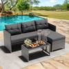 Celebalcony Outdoor Patio Furniture 3-Piece Rattan Outdoor Sectional SofaL Shaped Patio Couch with Cushion Glass Table for Balcony, Garden Gray - 2 of 4