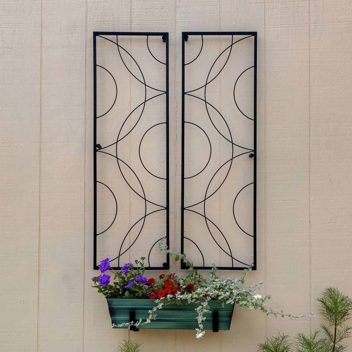 ACHLA Designs 42" Black Powder Coated Wrought Iron Trellis - thumbnail 2
