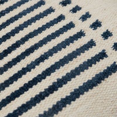 Natural and Blue Cotton Blend Striped Lumbar Pillow Set