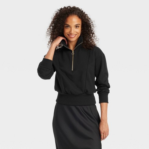 Women s Quarter Zip Sweatshirt A New Day Black Xs Target