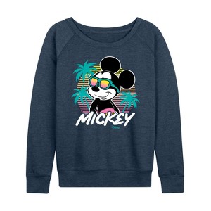 Women's - Disney - Mickey Sunset Shades Lightweight French Terry Wide Neck Long Sleeve Shirt - 1 of 4