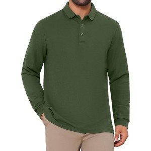 INSPIRE CHIC Men's Classic Solid Color Long Sleeves Basic Golf Polo T-Shirts - 1 of 4