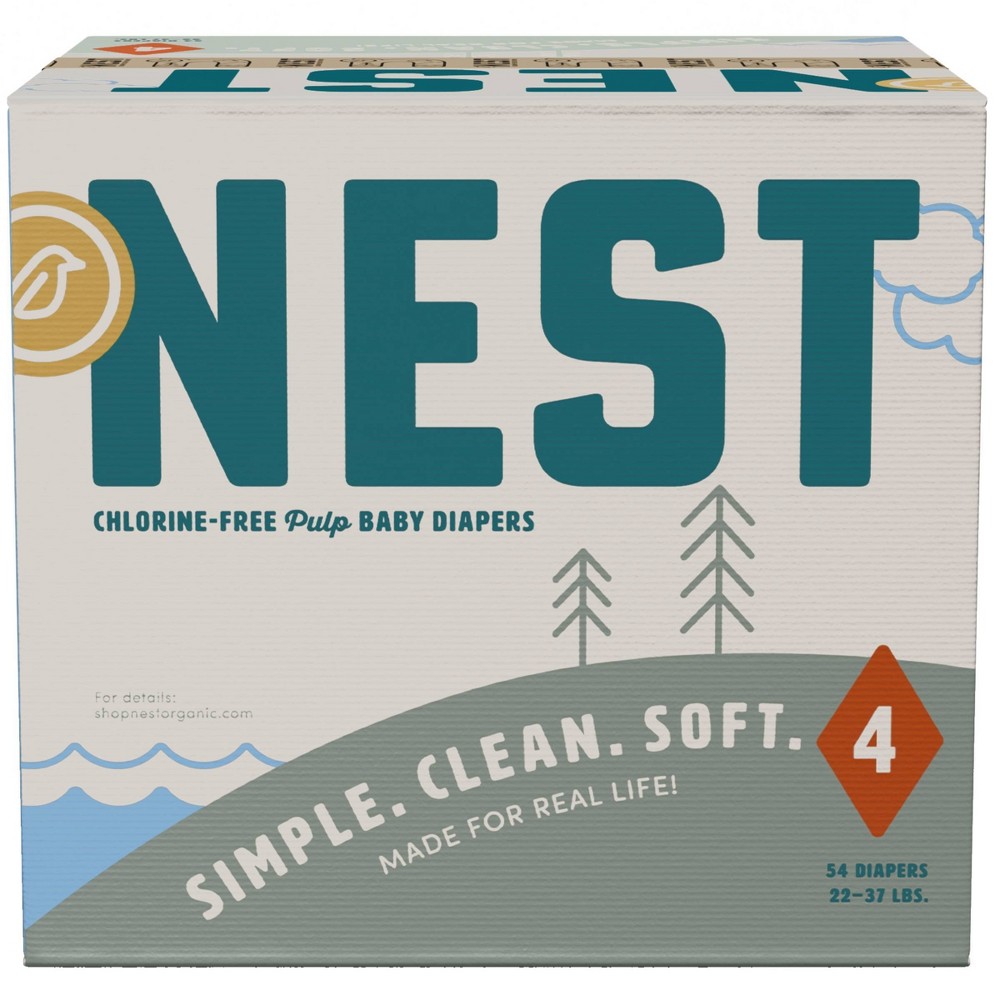 Photos - Nappies Nest Chlorine-Free Baby Diapers - Fragrance Free, Gentle for Sensitive Skin - Size 4 (54ct)
