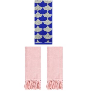 REGALWOVEN 3 Packs Geometric and Solid Absorbent Soft Cotton Hand Towel Set - 1 of 4